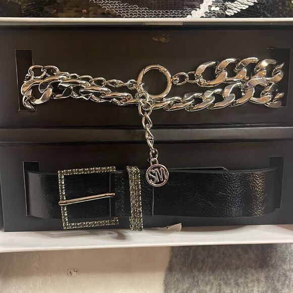 2 steve madden bling chain belt set in glitter gift box- L/XL nwt/nip main image 6
